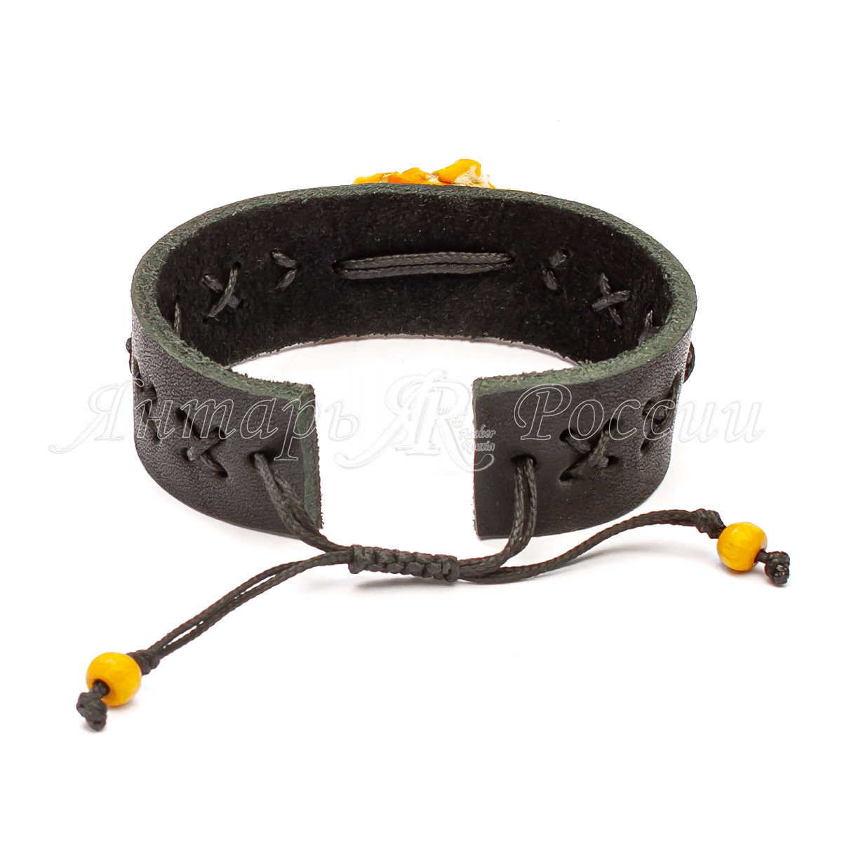 Браслет кожа  Янтарь